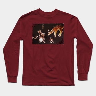 Backyard Playing Beagles, Rabbit and Fawn Long Sleeve T-Shirt